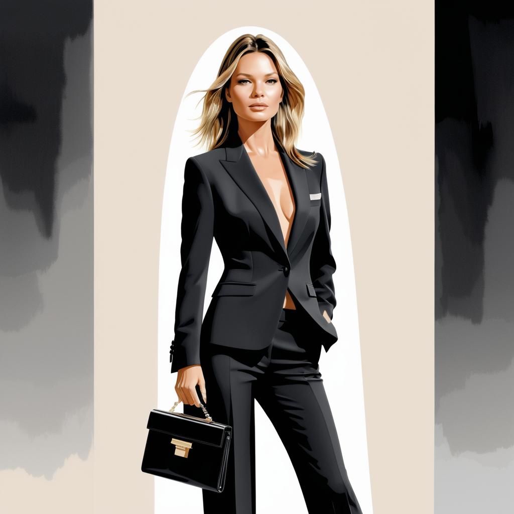 Elegant Fashion Illustration of Kate Moss