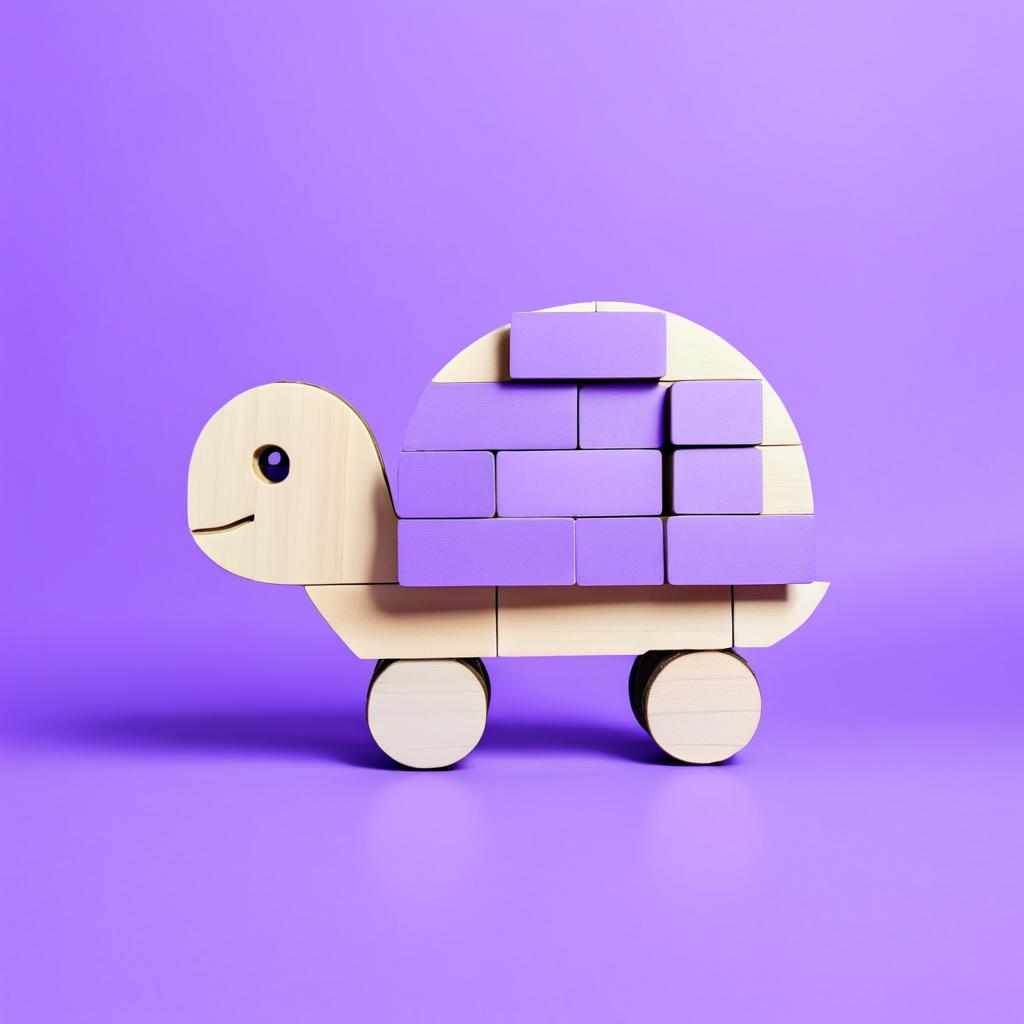 Wooden Block Turtle on Lavender Canvas