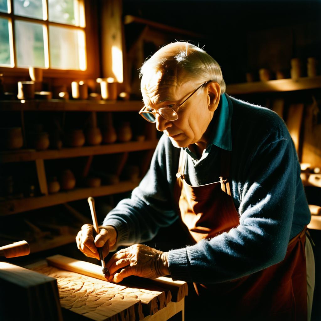 Elderly Artisan in Chiaroscuro Light