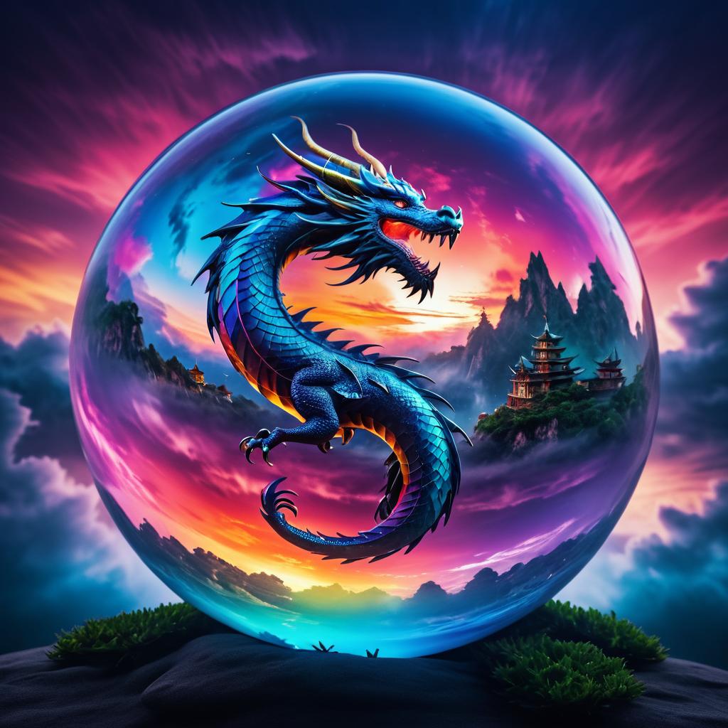 Majestic Dragon in a Vibrant Glass Sphere