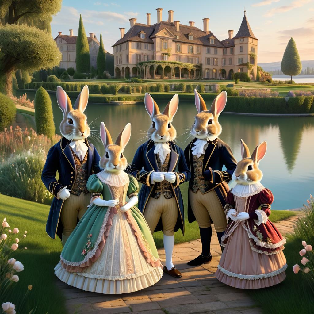 Aristocratic Rabbits in 18th Century Elegance