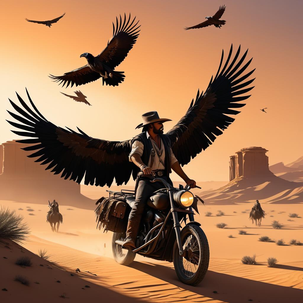 Outlaw and Vulture in Desert Twilight