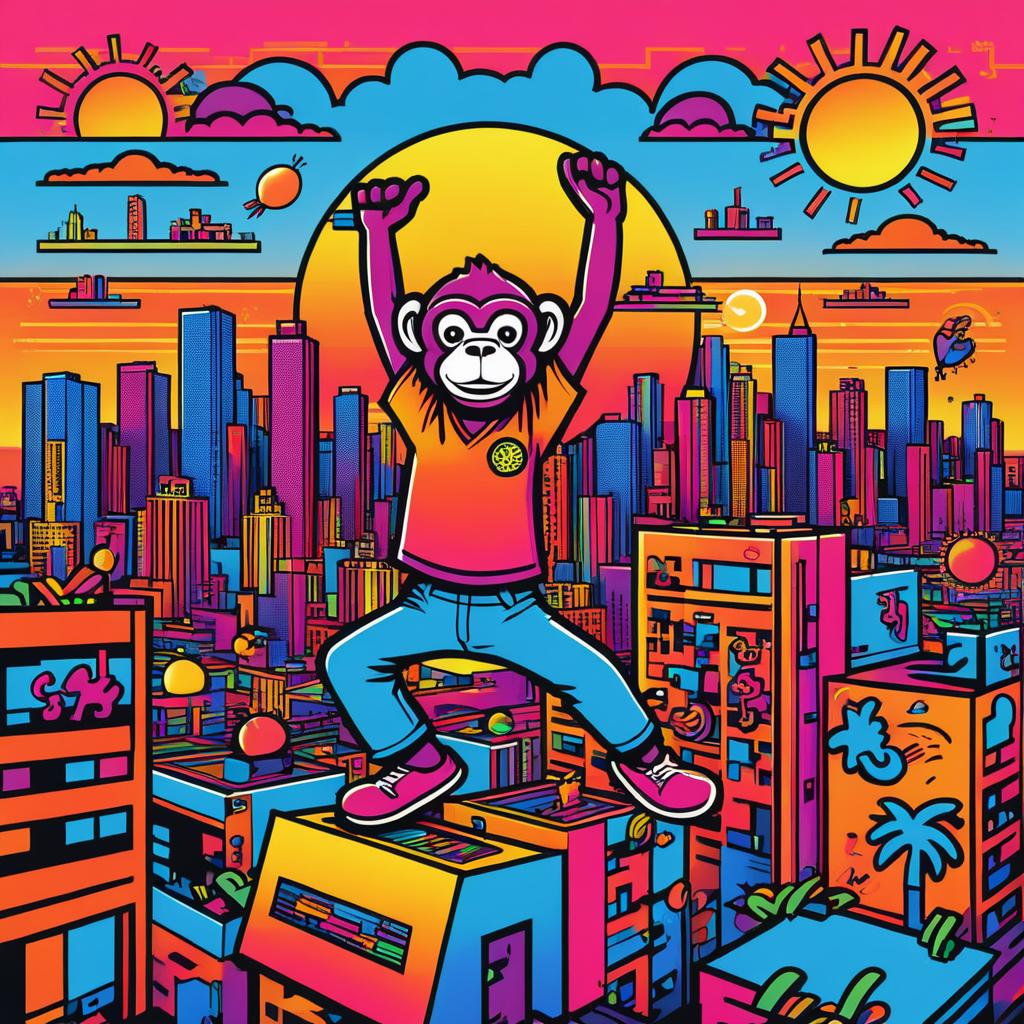 Vibrant City Skyline Monkey Art