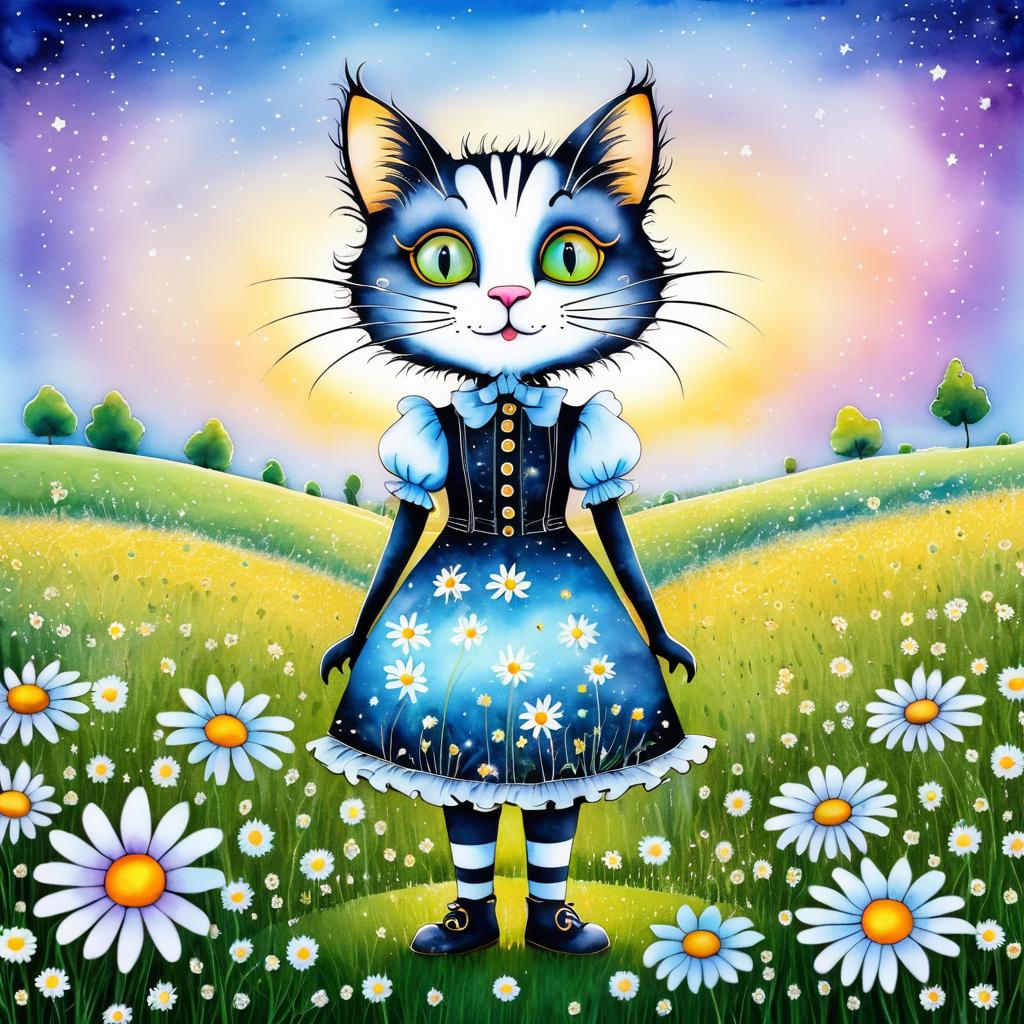 Whimsical Cat in Burtonesque Wonderland