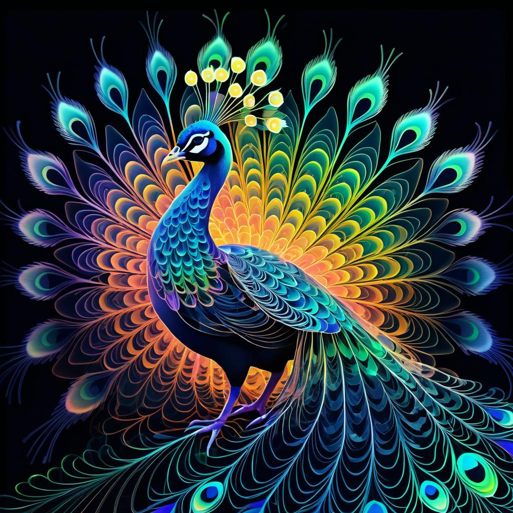 Colorful X-Ray Peacock with Neon Glow