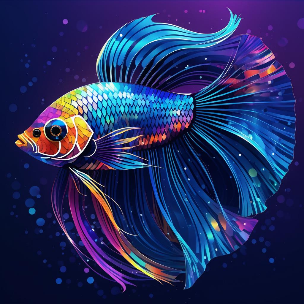 Vibrant Betta Fish in Glimmering Art Style