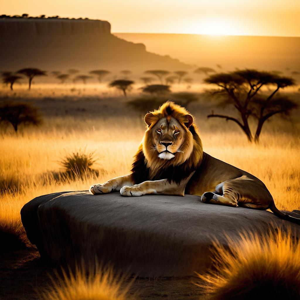 Majestic Lion in Golden Hour Light