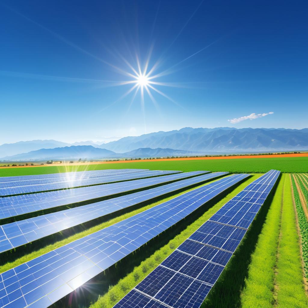 Vibrant Agricultural Field with Solar Panels