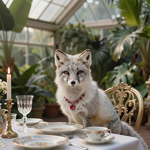 Regal Arctic Fox in Lavish Greenhouse