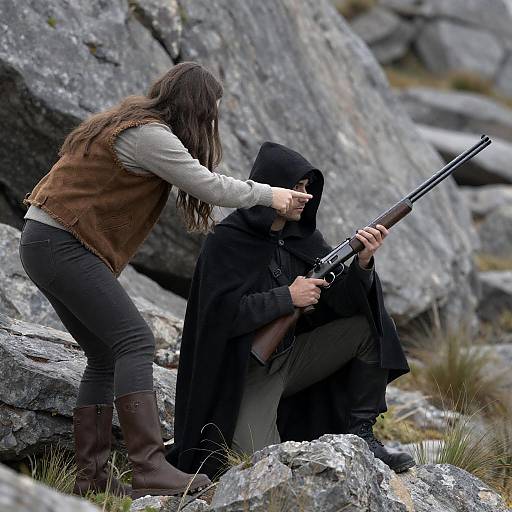Adventurous Duo in Mountain Landscape