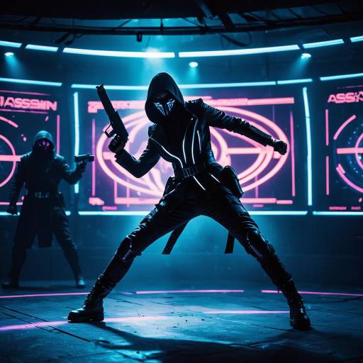 Futuristic Assassin in Neon-Lit Arena
