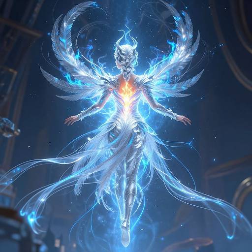 Surreal Silver Woman Weaving Fire