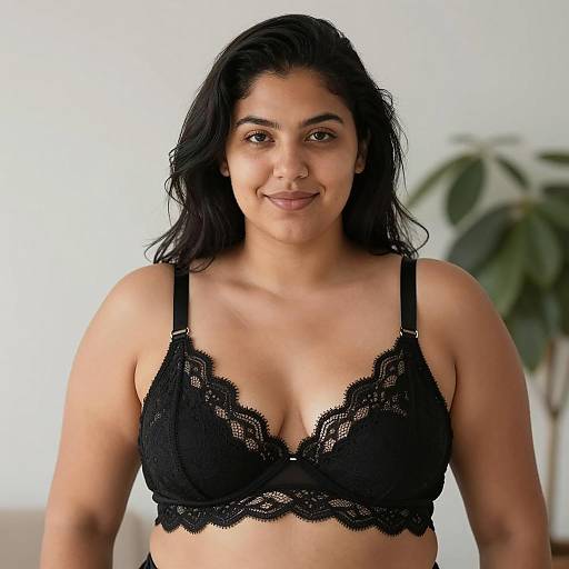 Curvy Woman in Black Lace Bra