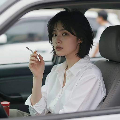 Woman Smoking in Car