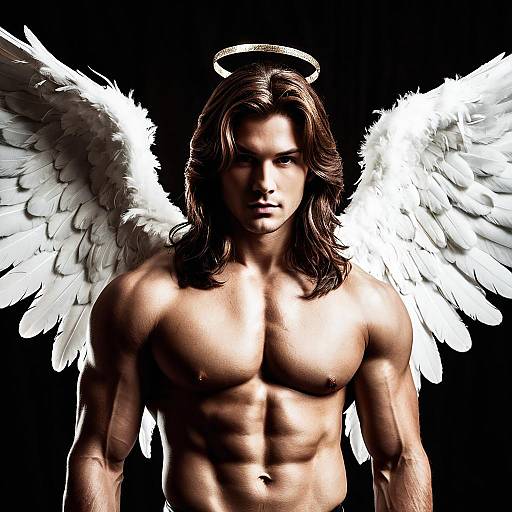 Muscular Man in Angel Costume with Wings and Halo