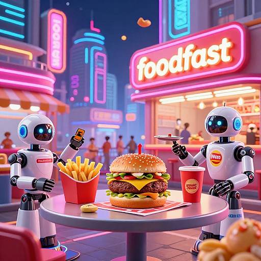 Futuristic Neon Fast Food Scene
