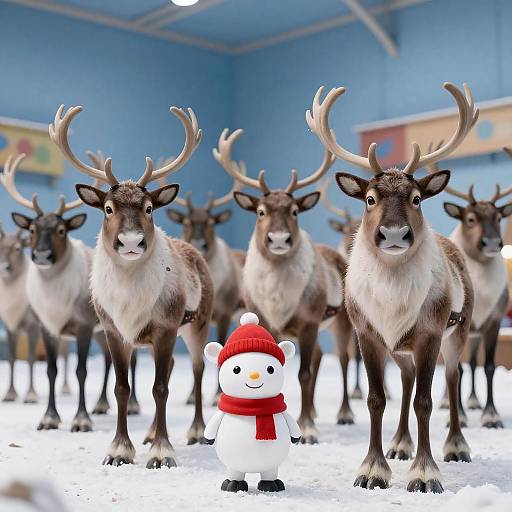 Colorful Animated Reindeer in Snowy Arch