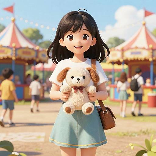 Cheerful Girl at Vibrant Carnival