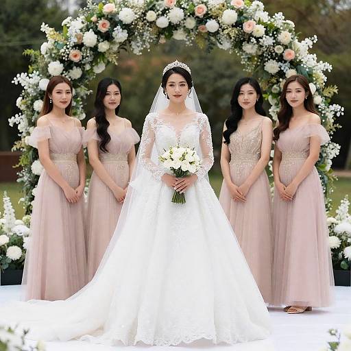 Elegant Wedding Dress with Floral Arch