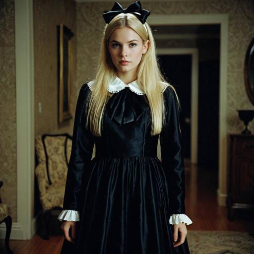 Young Woman in Black Vintage Dress