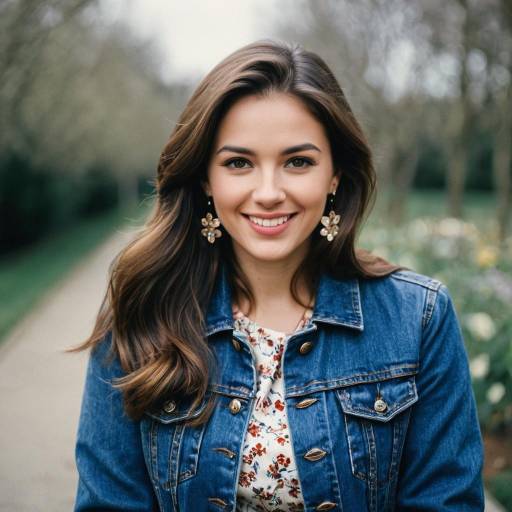 Smiling Woman in Denim Jacket Outdoors