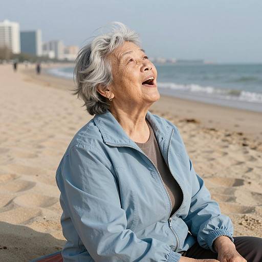 Elderly Woman Enjoying Beach Moment