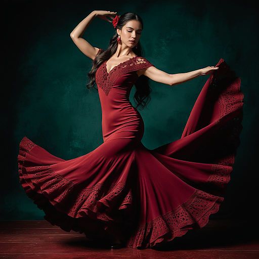 Elegant Spanish Woman in Flamenco Dress
