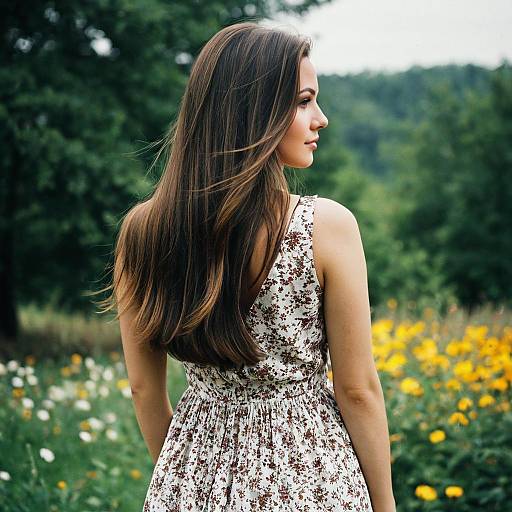 Elegant Woman in Floral Outdoor Dress