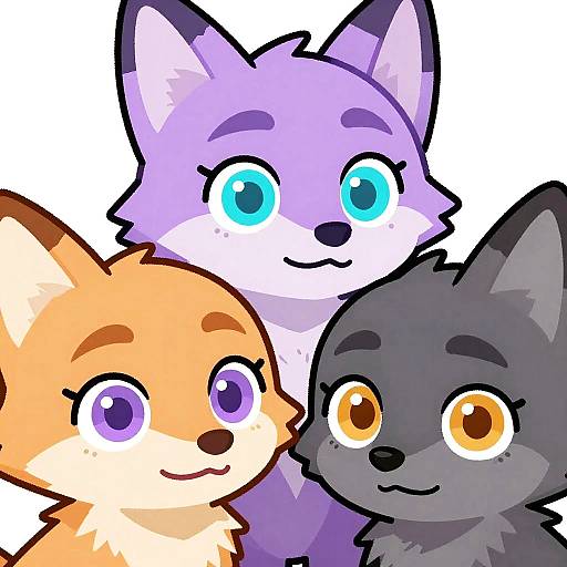 Three Cartoon Foxes with Colorful Eyes