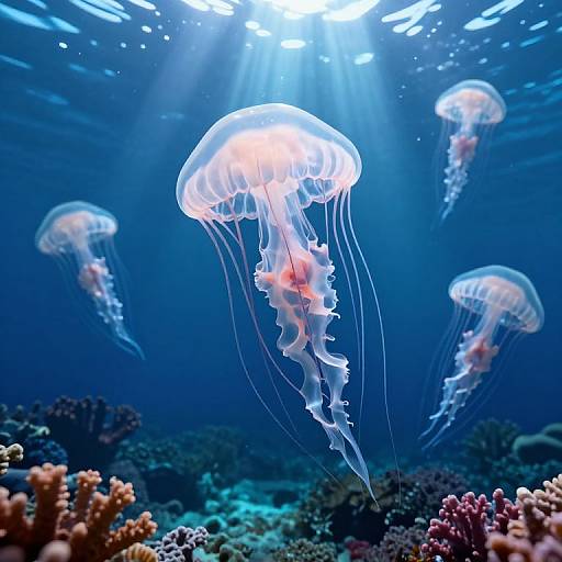 3D Giant Jellyfish in Ocean Glow