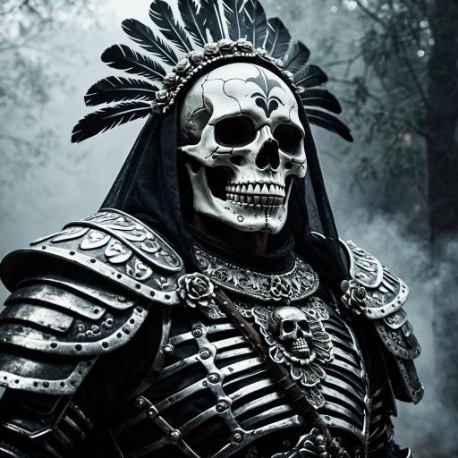 Warrior in Skeleton Armor with Feathered Skull Helmet