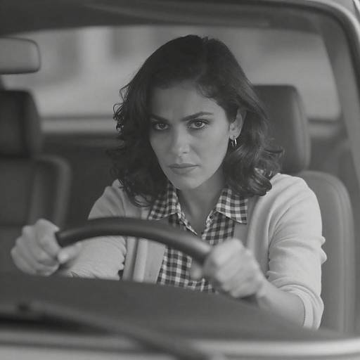 Intense Woman in Car: Black and White