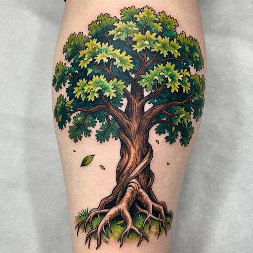 Majestic Oak Tree Leg Tattoo