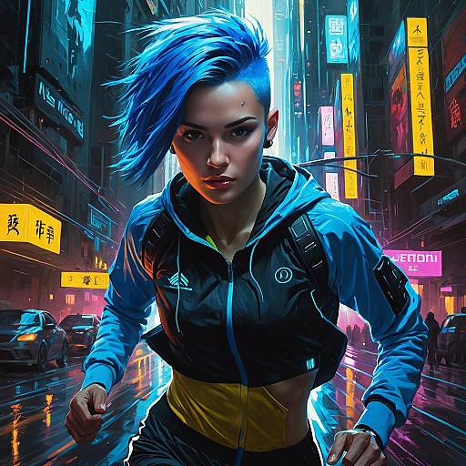 Cyberpunk Runner with Electric Blue Hair