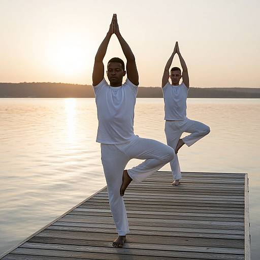 Sunset Yoga on Serene Lake Dock