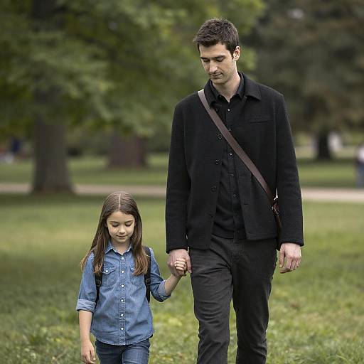 Man and Girl Walking Through Park