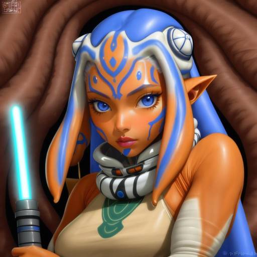 Illustration of Ahsoka tano, star wars in the style of Silvertsuki