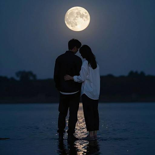 Couple Silhouette Under Full Moon
