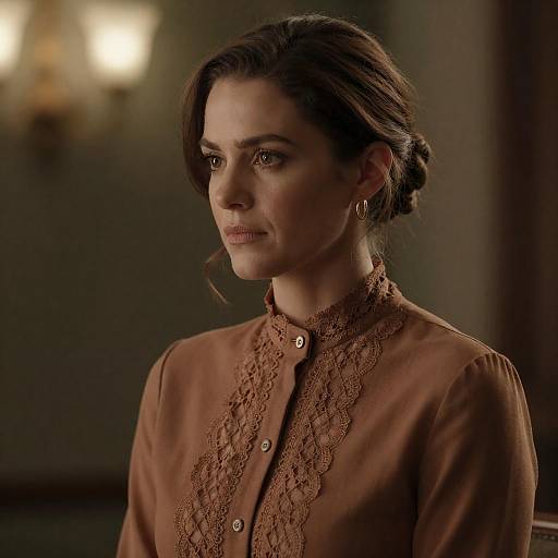 Pensive Woman in Vintage Lace Collar