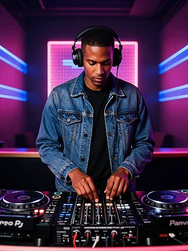 Male DJ in Neon Club Booth