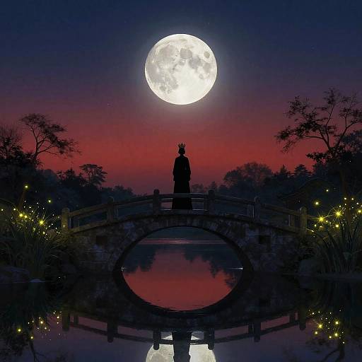 Moonlit Priestess on Arched Bridge