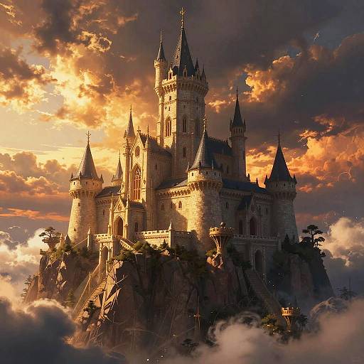 Epic Fantasy Castle at Sunset