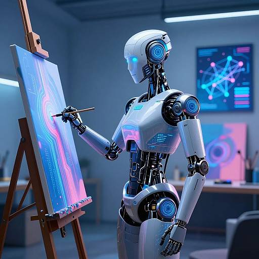 Cyberpunk Robotic Painter in Studio