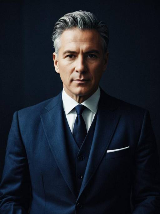 Mature Man in Navy Blue Suit Portrait