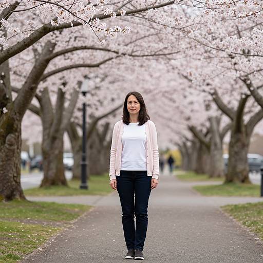 Serene Woman Among Cherry Blossoms