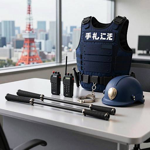 Japanese Police Gear on Modern Table