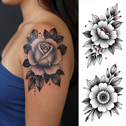 Detailed Rose Tattoo on Shoulder
