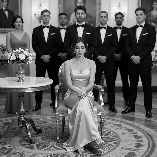 Elegant Woman Surrounded by Dapper Men