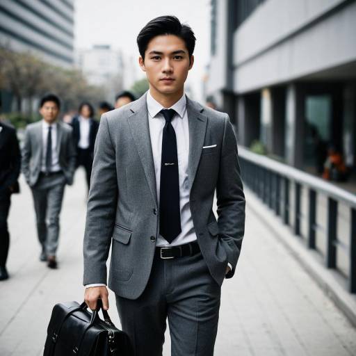 Confident Young Asian Businessman in Grey Suit
