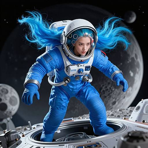 Photorealistic Girl in Blue Spacesuit